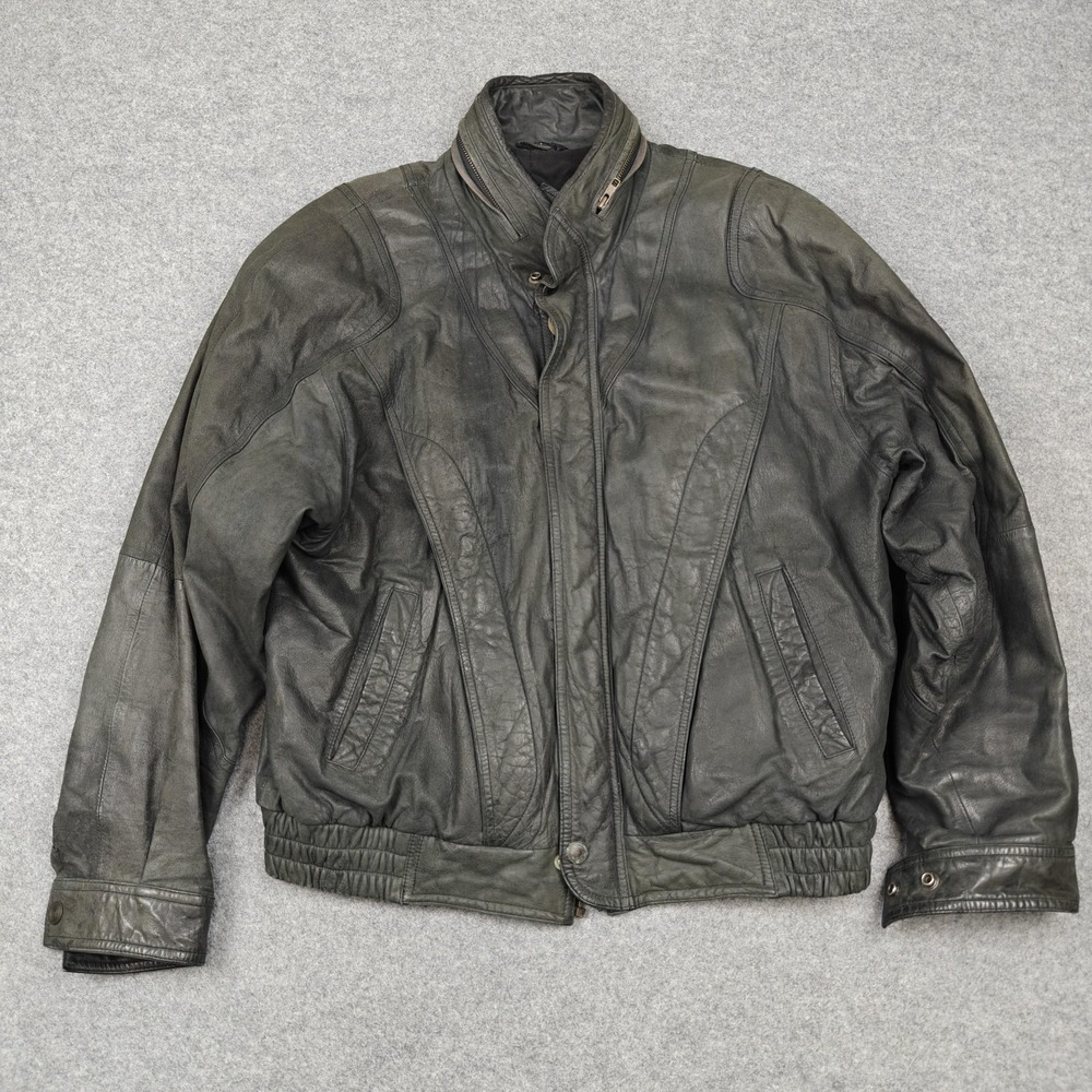 Vintage Mirage Jacket Mens Large Black Leather Bomber Padded Lined‎ Motorcycle